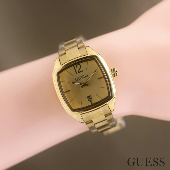 Jam Tangan Wanita / Cewek Guess Segi Rantai Full Gold