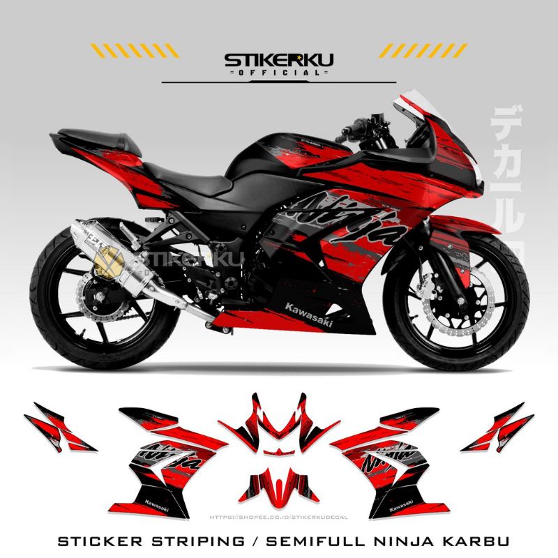 Striping Ninja 250 Karbu/Decal Stiker Body Variasi Motor Ninja 250 Karbu