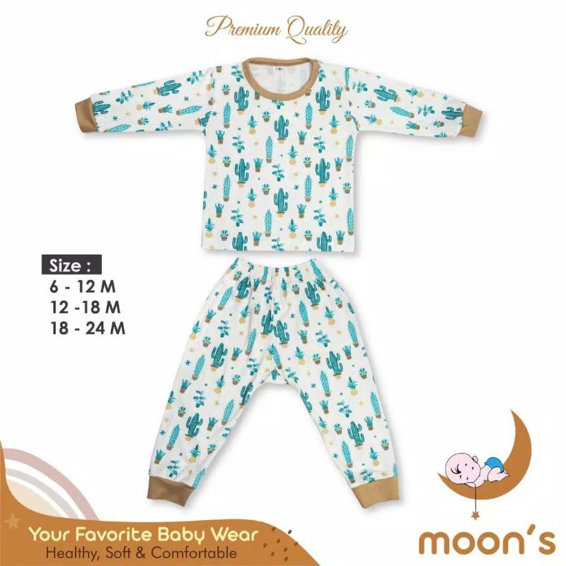 PIYAMA PANJANG MOONS STELAN PIYAMA BAYI BAJU TIDUR ANAK BAJU