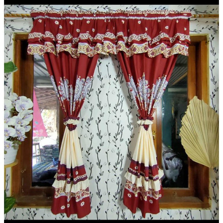Gorden Serut Jendela Gorden Serut Jendela Motif Red Mahkota Gorden Serut Jendela Ukuran 100x150