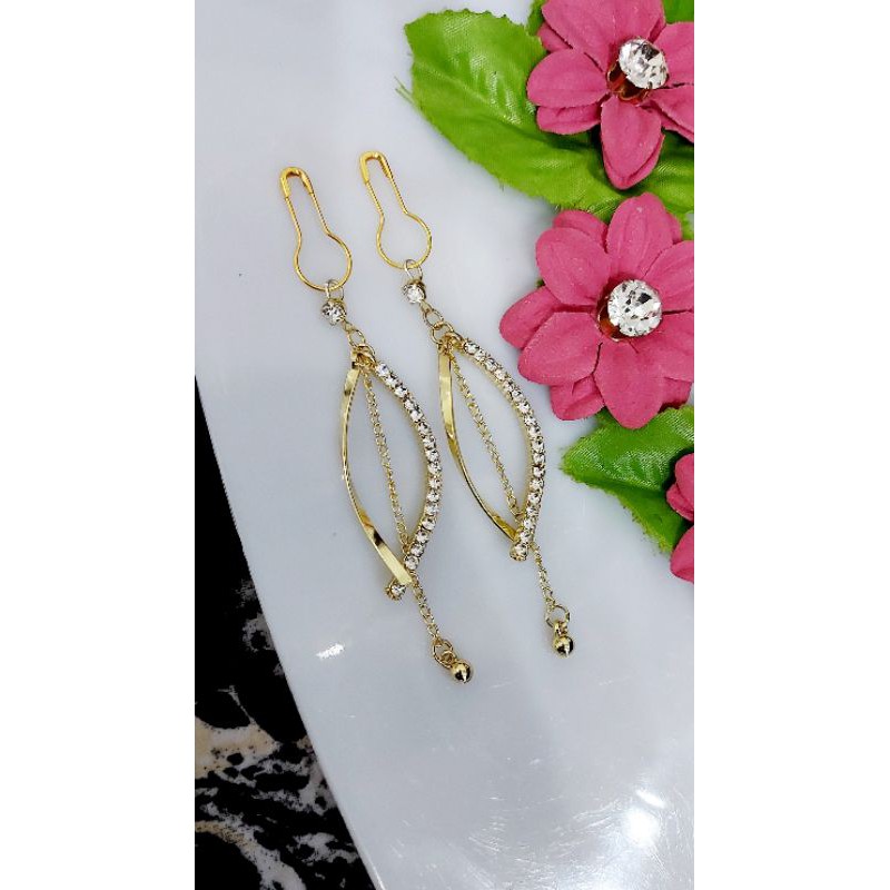 A98 Anting hijab juntai rantai diamond gold