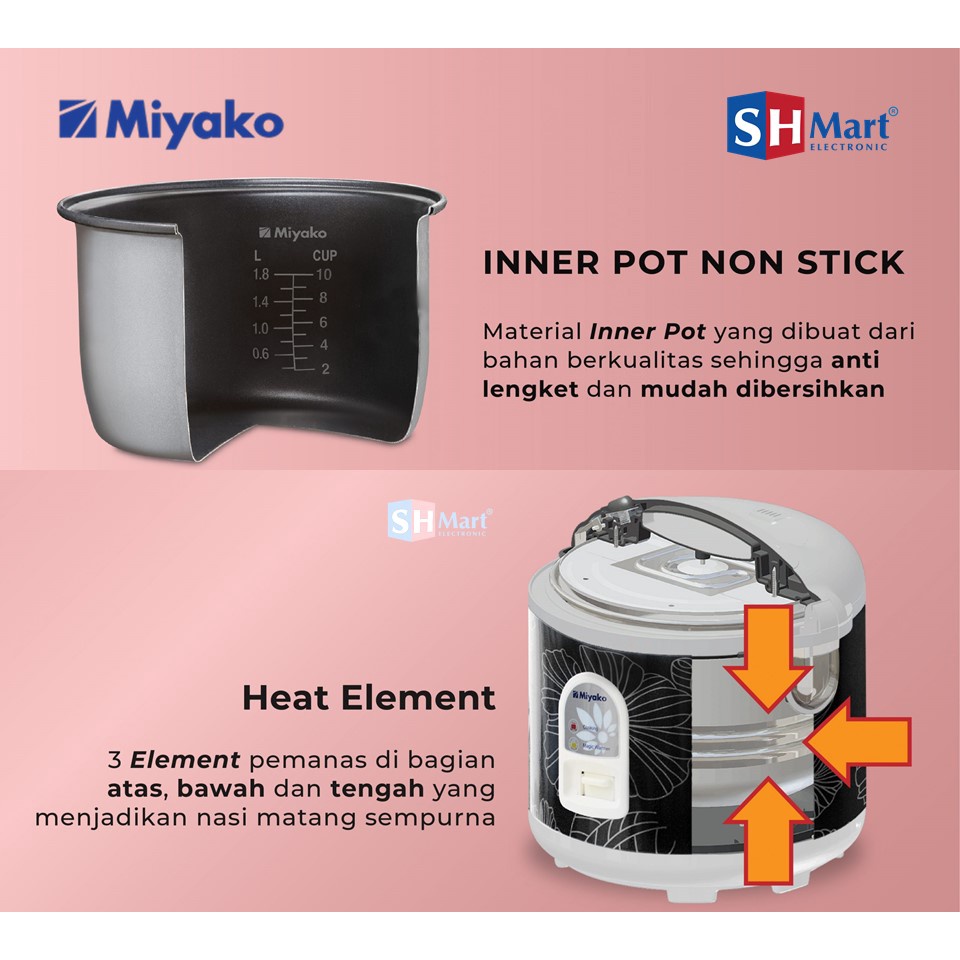 MIYAKO RICE COOKER 3 IN 1 MAGIC WARMER 1.8 L MCM 528 / MCM528 / MCM-528 (MEDAN)