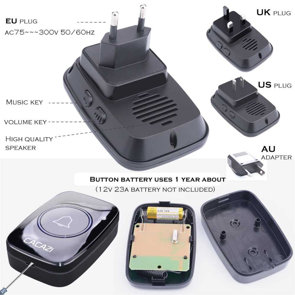 Bel Rumah Wireless 2 Receiver 2 Transmitter Tanpa Kabel Anti Air Door Bell Waterproof Pintu