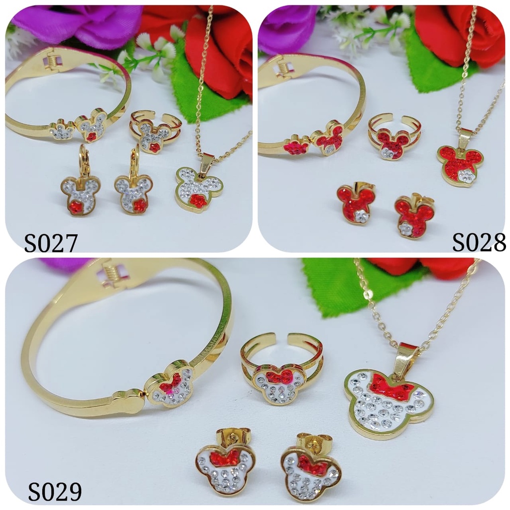 Titanium set anak perhiasan gelang kalung cincin dan anting S027-029