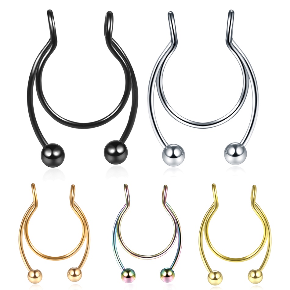 1 Pc Cincin Hoop Septum Hidung Palsu Bahan Stainless Steel Untuk Wanita