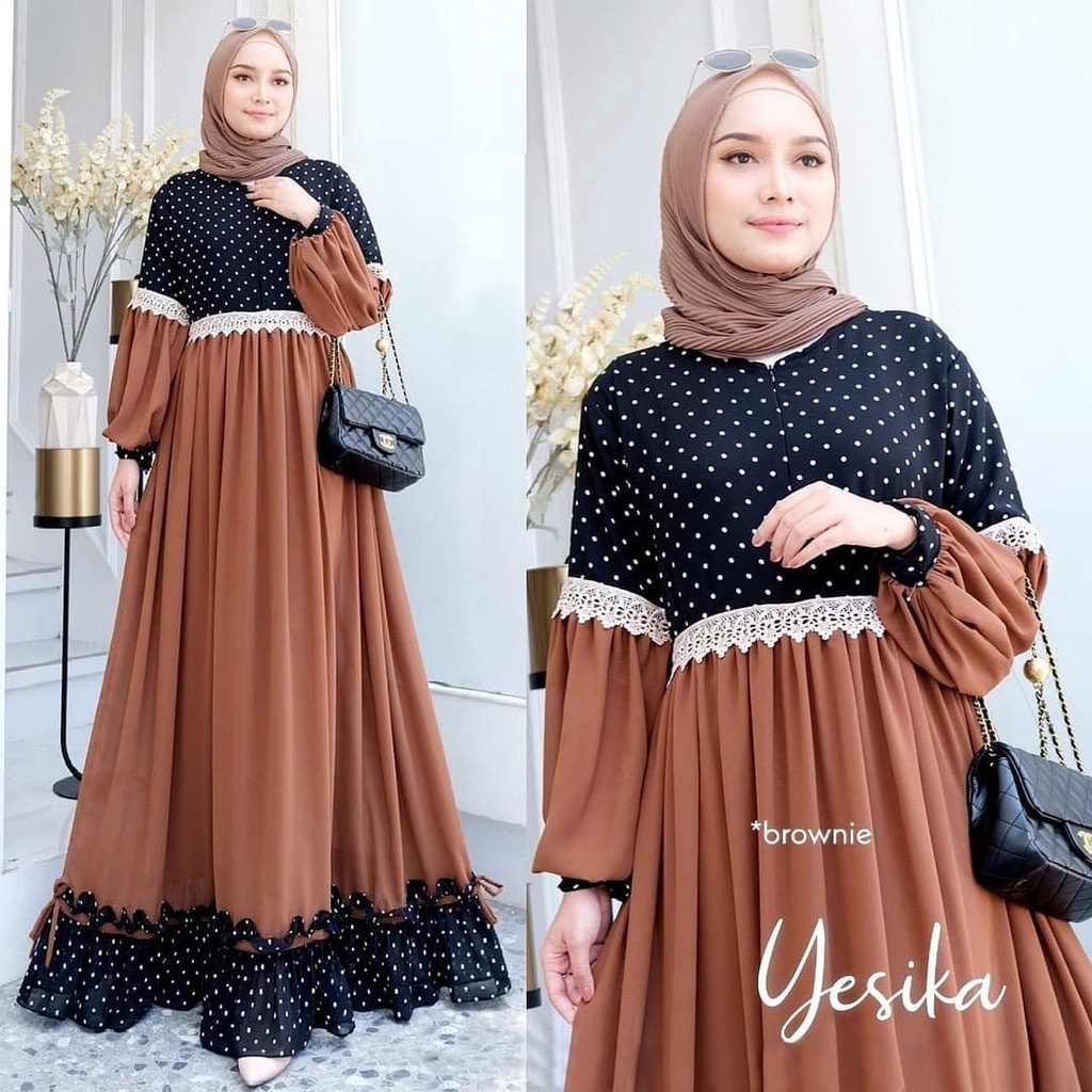 YESIKA MAXI BL Bahan MONALISA MIX CERUTY BABYDOLL FULL PURING APLIKASI RENDA RESLETING DEPAN/BUSUI FRIENDLY Pakaian Wanita Gamis Panjang Terusan Gamis Wanita Dress Mulim Terbaru