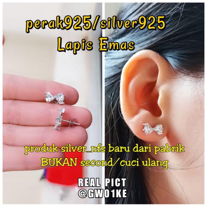 ANTING PITA PERAK925 LAPIS EMAS PUTIH ASLI AWET ANTI KARAT GIWANG PITA SILVER925 LAPIS EMAS PUTIH