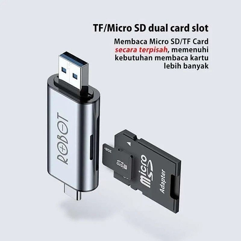 ROBOT Card Reader CR202 2 in 1 USB 3.0 Type-C OTG Memory Card Adapter Micro SD