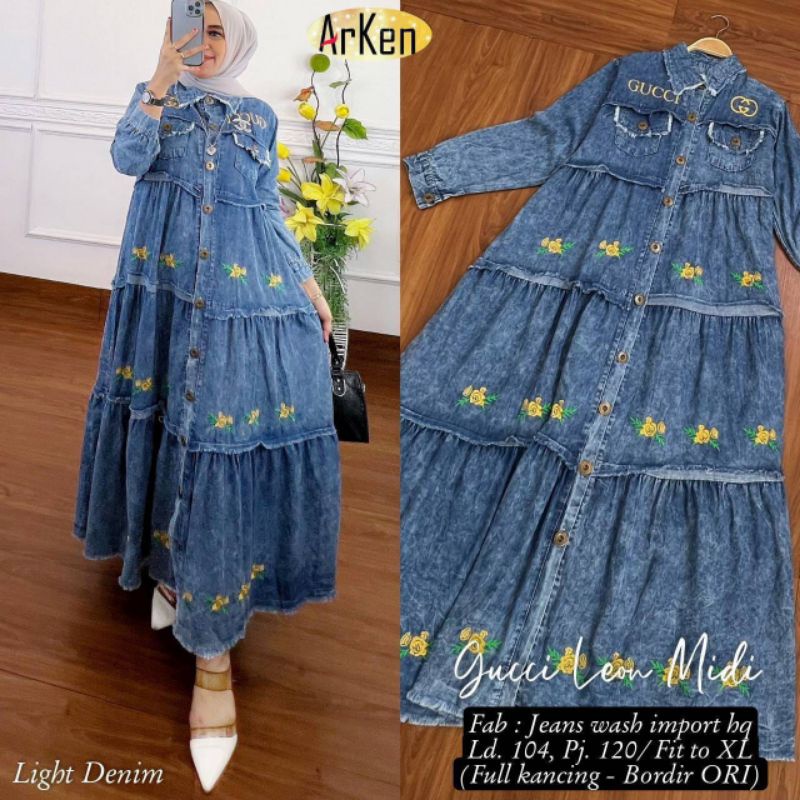 Midi jeans premium bordir gucci lea ori arken