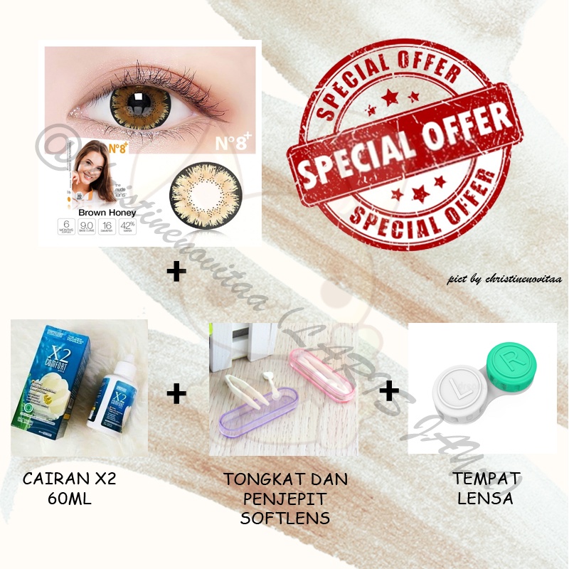 Paket Hemat Softlens X2 Ice Nude N8+ 16mm + Cairan X2 60 ml + Penjepit/pinset softlens