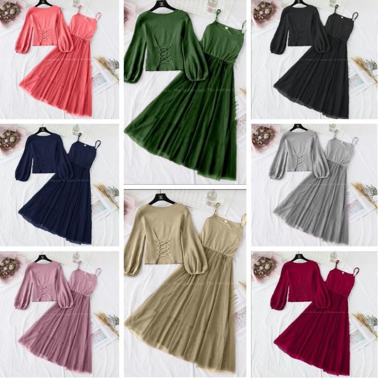 [KODE LTNhj] 2in1 st Jocelyn TILE VR 2in1 st Jocelyn TILE Outer SET ROK TUTU Stelan santai dress tut