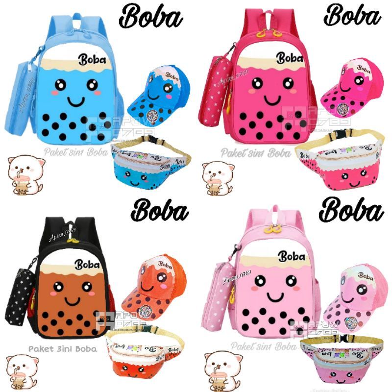 Paket Hemat 3in1 Tas Ransel BOBA Anak Perempuan/ Free Topi Anak + Tas Waistbag