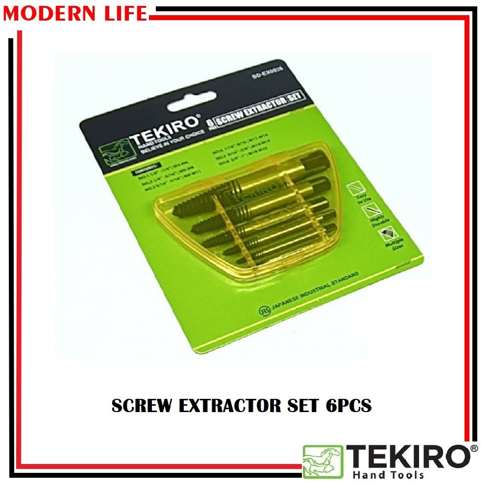 TEKIRO Screw Extractor 6 Pcs Pembuka Baut Set Tap Balik