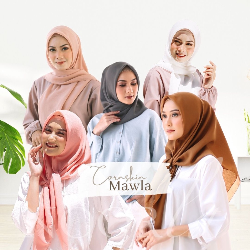 NOORLA- HIJAB SEGIEMPAT CORNSKIN MAWLA / JILBAB SEGI EMPAT CORN SKIN / KERUDUNG MOTIF POLOS