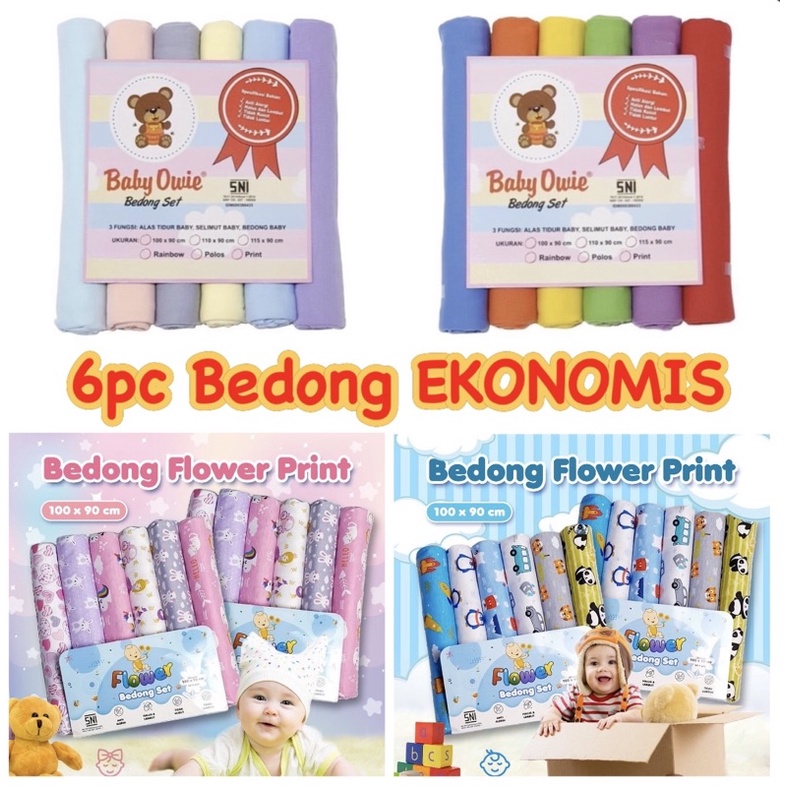 6Pcs Bedong Polos Owie / Simson / Bedong Motif Print Flower SNI Uk 100x90cm LC