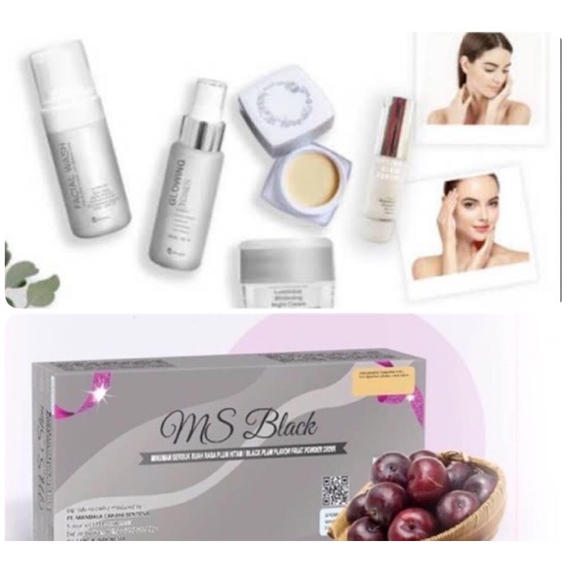 ms glow - (ori) paket luminous + lifting glow + ma black + tumbler + free setrika wajah dan pouch