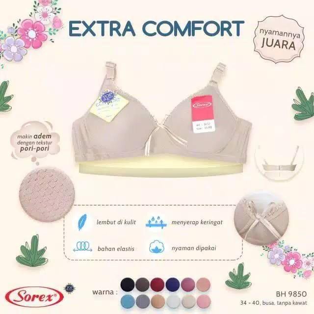 BH BRA SOREX 9850 TANPA KAWAT BERMOTIF PORI PORI BAHAN IMPORT BUSA TIPIS CUP B SIZE 34-40 | ARA98STO