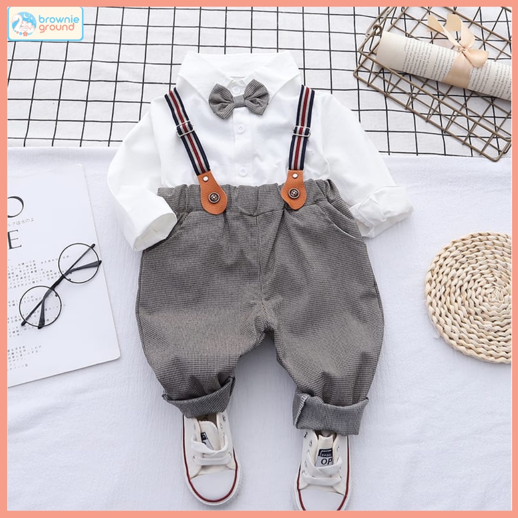 [COD]  Setelan kodok anak laki laki motif BOW TIE dasi kupu kupu 0-5 Tahun Baju baby impor premium anak  laki laki keren impor korea / brownieground