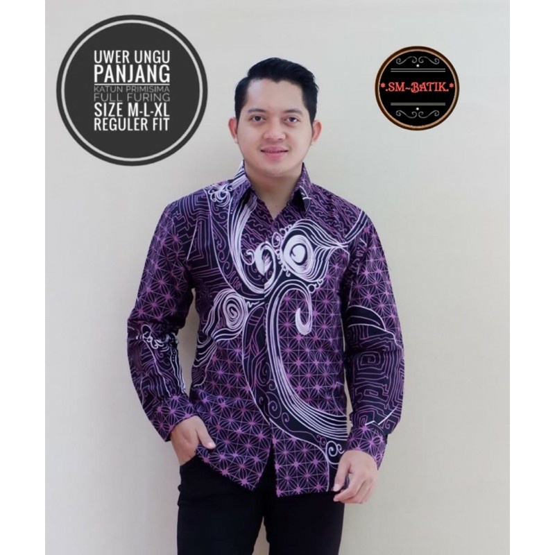 BATIK LILAC UWER UNGU BAJU kemeja batik pria lengan panjang terbaru ORIGINAL PENDEK modern PREMIUM 1