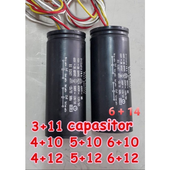 kapasitor Mesin cuci 3 4 5 6 + 10 11 12 14 uF 450 V merek premium