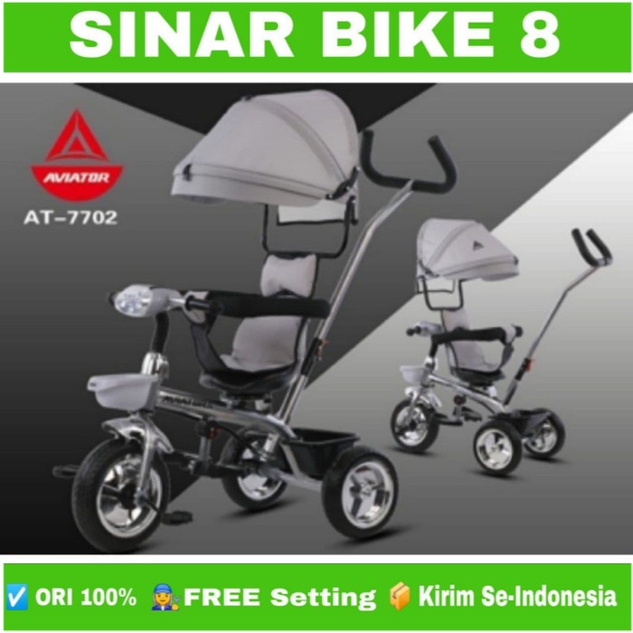 Sepeda Anak Roda Tiga 3 AVIATOR AT 7702 Tricycle Anak Kursi Bisa di Putar Kanopi