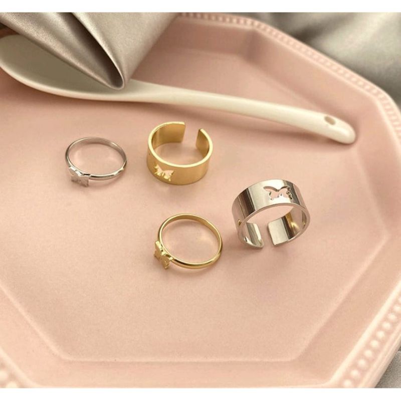 Set (2 buah) Cincin Couple Butterfly Kupu Kupu Fashion Ring Pasangan Sepasang Gaya Korea