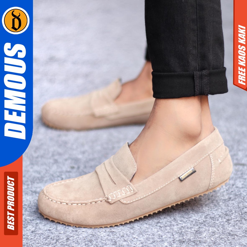 Demous Noah Sepatu Slip on Pria Santai Casual Formal Suede Kerja Kantor Kuliah Hitam