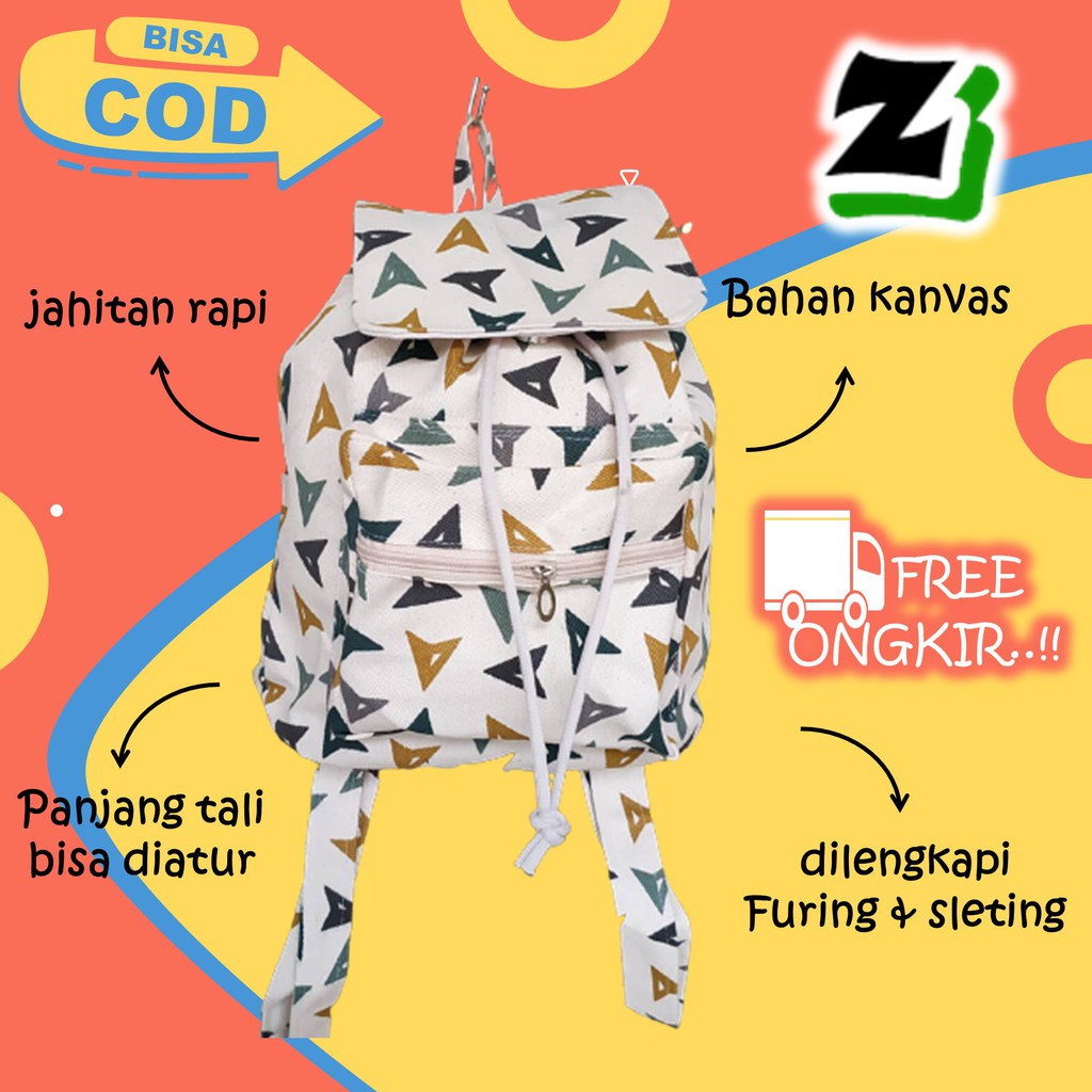 Tas ransel wanita cewek Perempuan Cewe remaja Sekolah kuliah kerja kanvas kekinian serut murah A6-segitiga