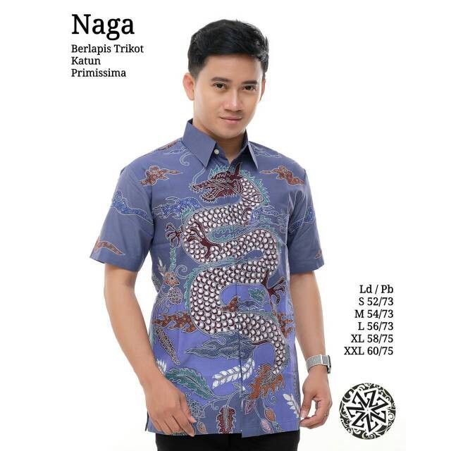 Batik Tulis Pria Premium Kemeja Batik Lengan Pendek Gambar Naga Biru Original