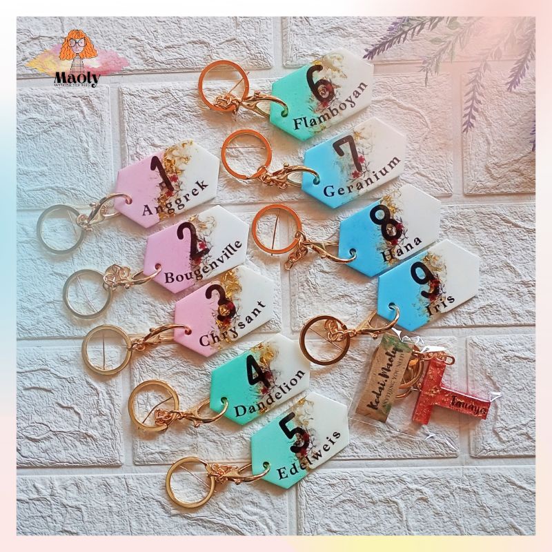 Gantungan Kunci Keychain Custom Nama Tulisan Ganci Sovenir Kado Hadiah Resin Art Hampers Mini