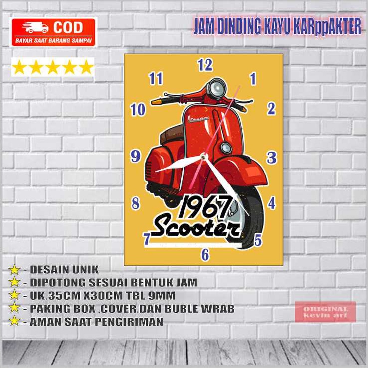 JAM DINDING HIASAN PAJANGAN DEKORASI WALL DECOR KARAKTER SCOOTER KLASIK VESPA POSTER SERBAGUNA MURAH