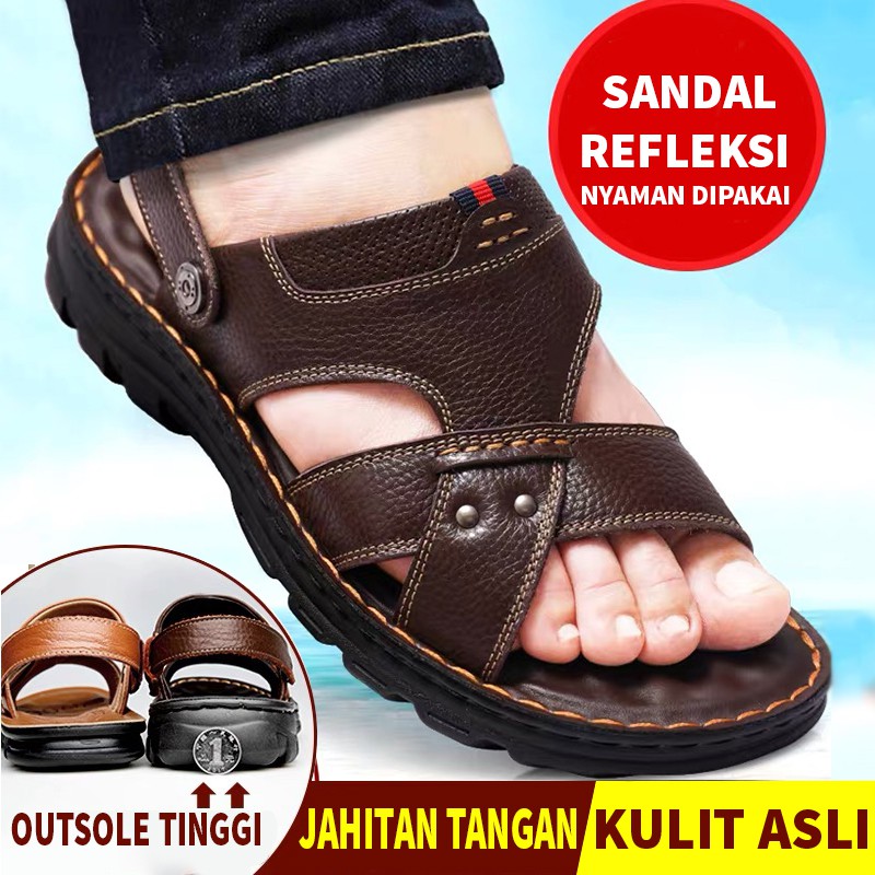 Sendal Pria 100% Kulit Asli Anti Slip Keren SEPATU SANDAL Gunung cowok