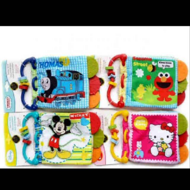 Soft Book Teether Hello Kitty,Elmo,MIckey mouse,dan Thomas buku kain