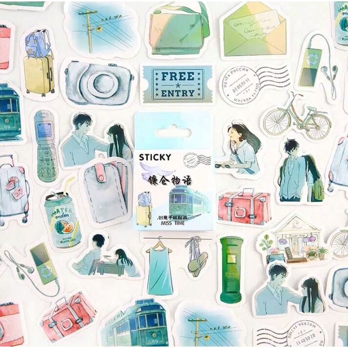 

46pcs aesthetic stiker box blue couple past lucu utk dekorasi scrapbook/album