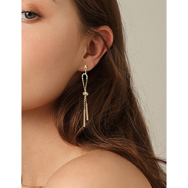 LRC Anting Tusuk Fashion Gold Alloy Bow Tassel Earrings F29754