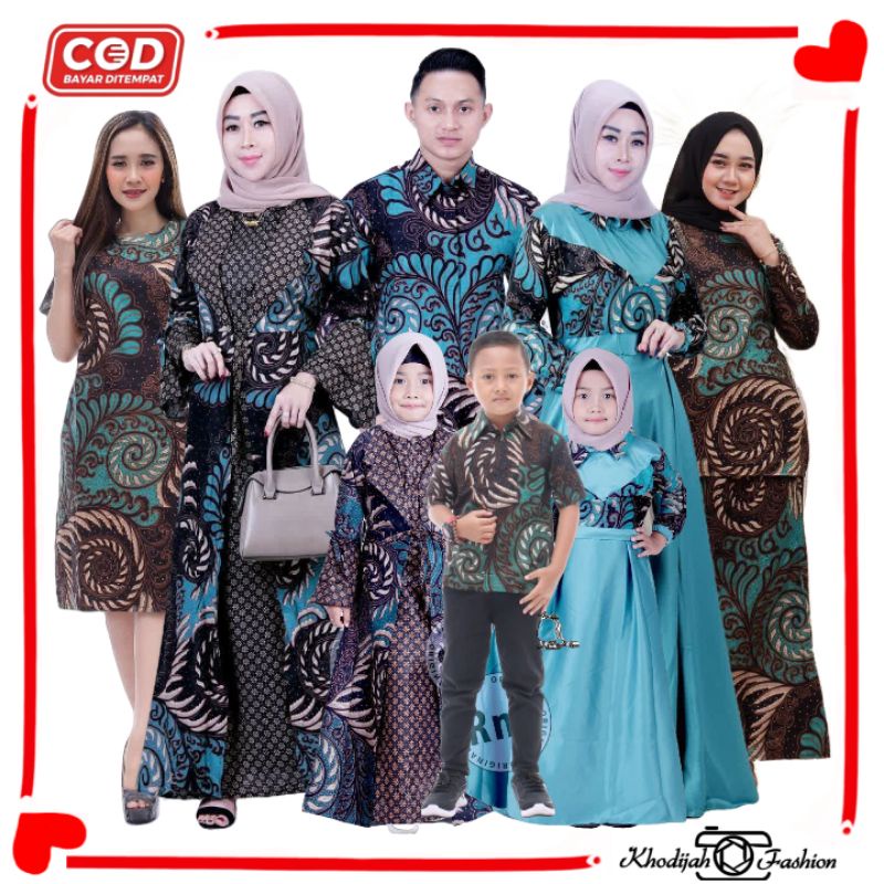 Batik couple keluarga modern terbaru set couple batik keluarga gamis jumbo velvet tosca termurah di 