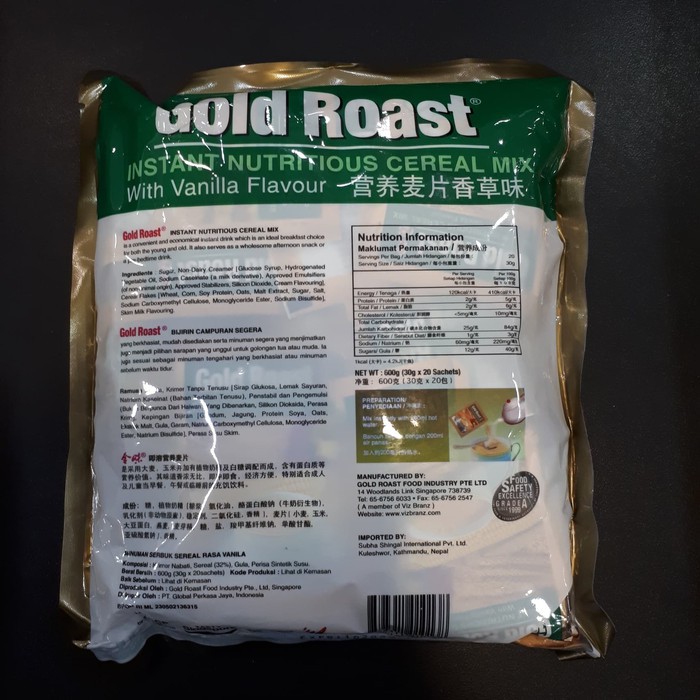 Gold Roast Cereal Vanila 600gr / Gold Rost Malaysia Sereal Instant Rasa Vanilla