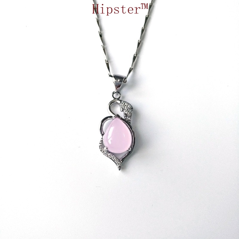 Hot Sale Elegant Exquisite White Gold Pink Crystal Pendant Vintage Clavicle Chain