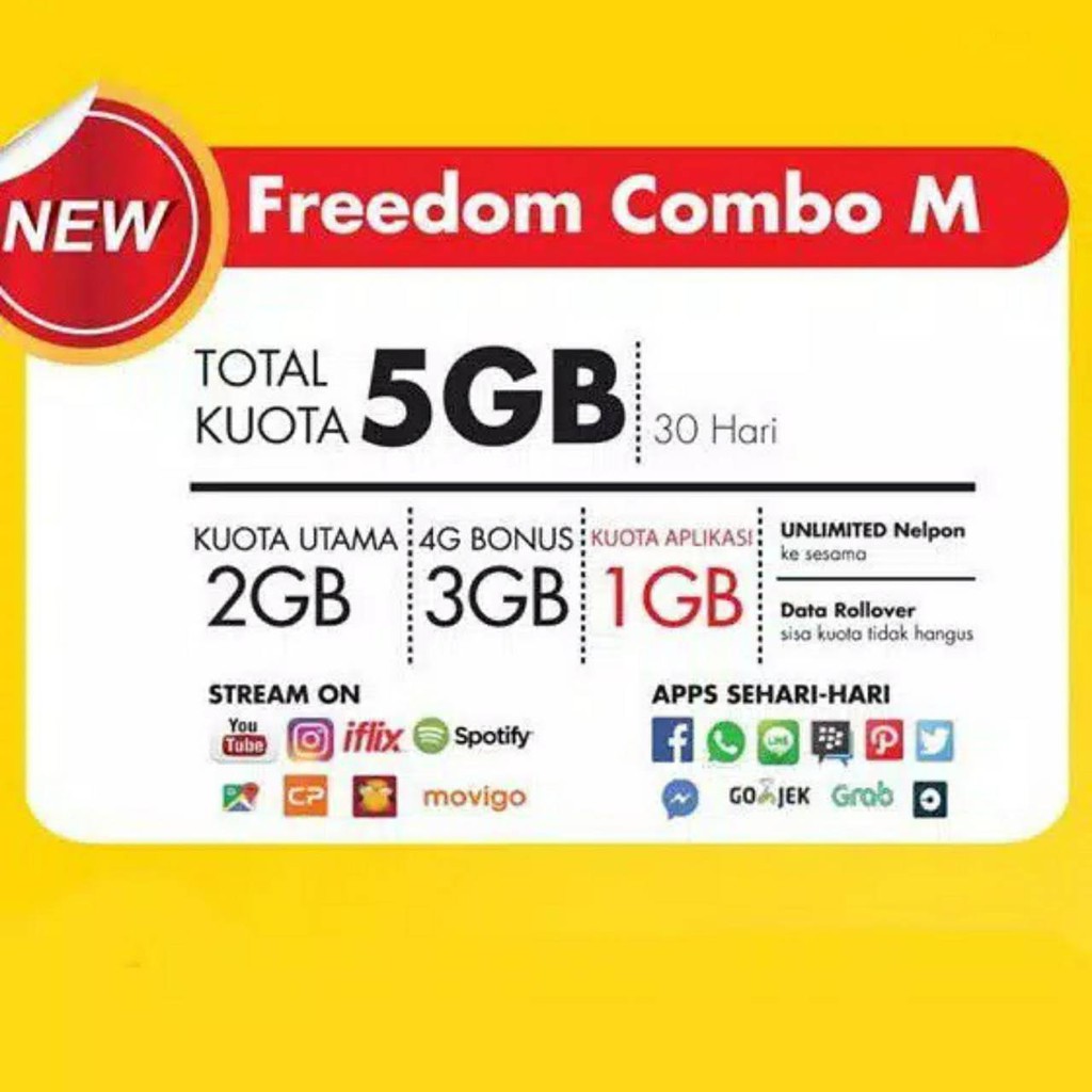 Paket Data Kuota Internet Indosat Freedom Combo M 5gb 2 Gb 3 Gb 4g Shopee Indonesia