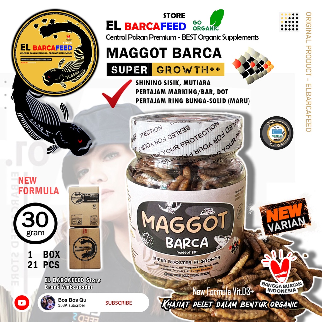 MAGGOT BARCA [SUPER GROWTH++] MAGGOT BSF 30gr BUNGA BOOSTER  - Pakan Pelet Ikan Channa, Koki, Arwana, Louhan, Koi &amp; ikan hias lainnya