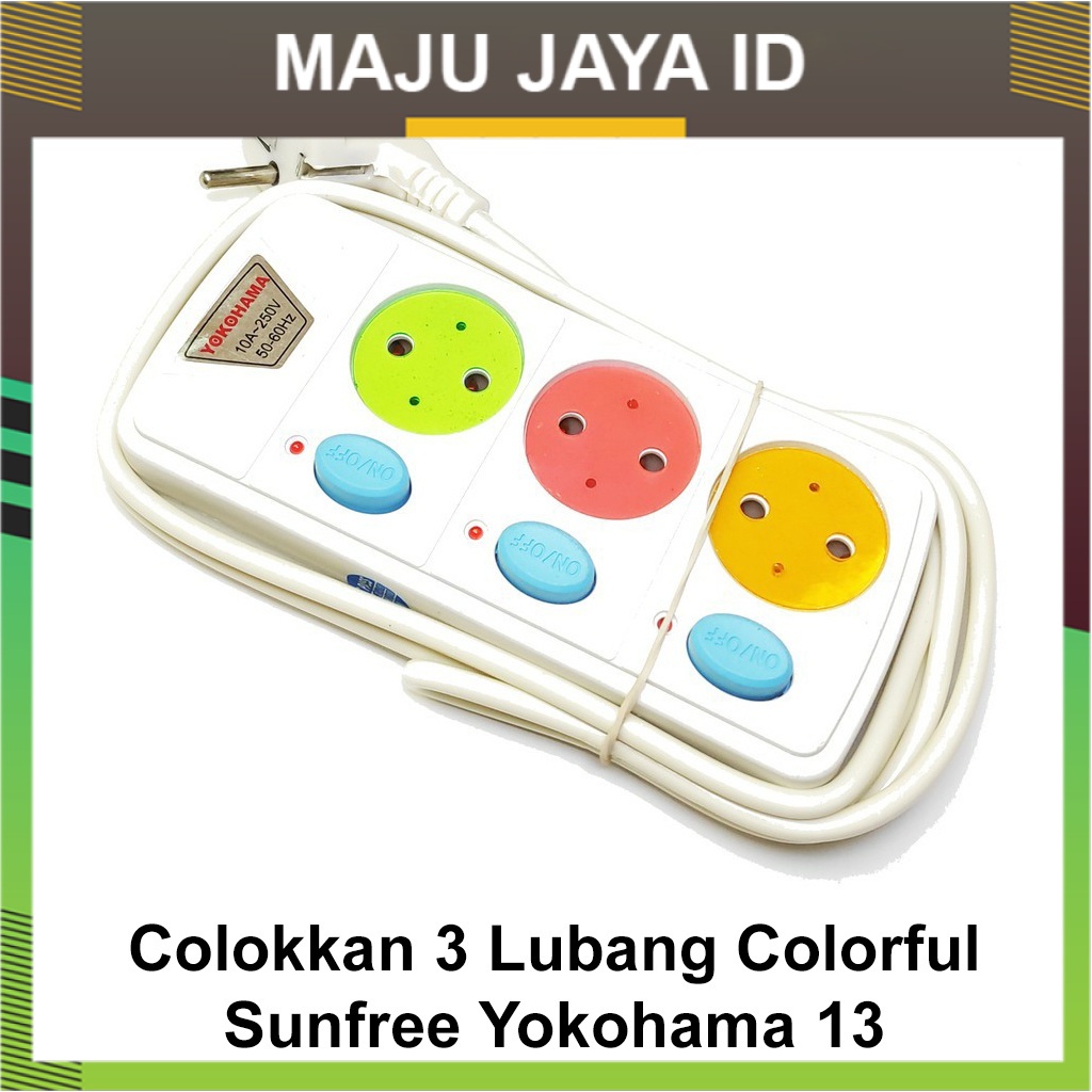 Sunfree Yokohama 13 StopKontak Listrik 3 Lubang Kabel 1.8m Colokan Saklar Switch Lampu Indikator MJ 