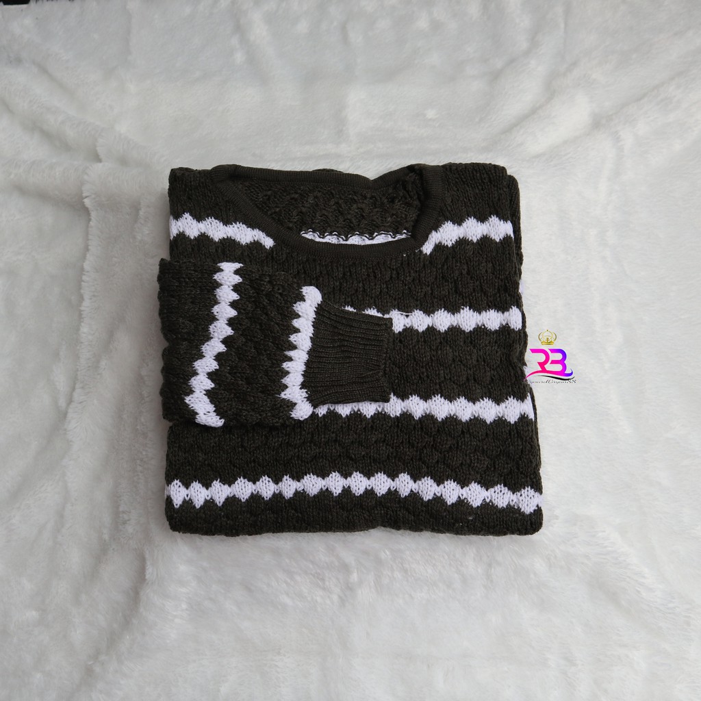Sweater nanas stripe rajut || sweater ziggy tribal rajut / atasan rajut-Army