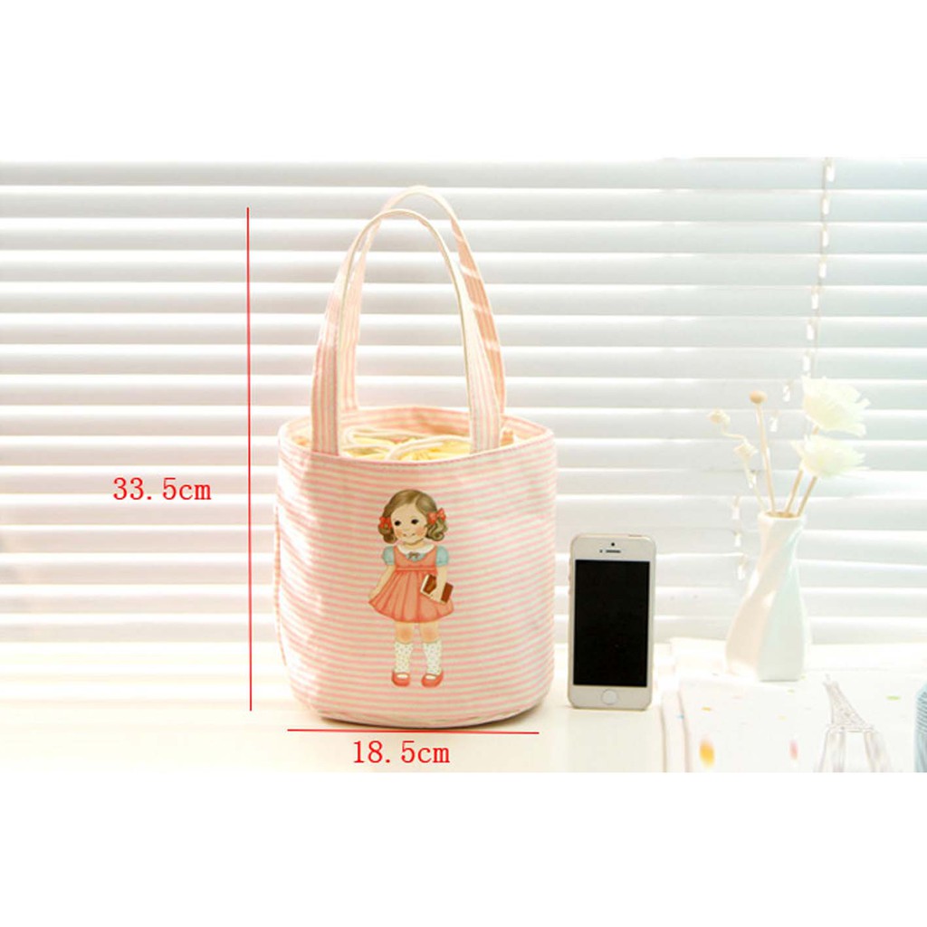 tas bekal kanvas cute doll canvas portable lunch bag (3D5) bta177