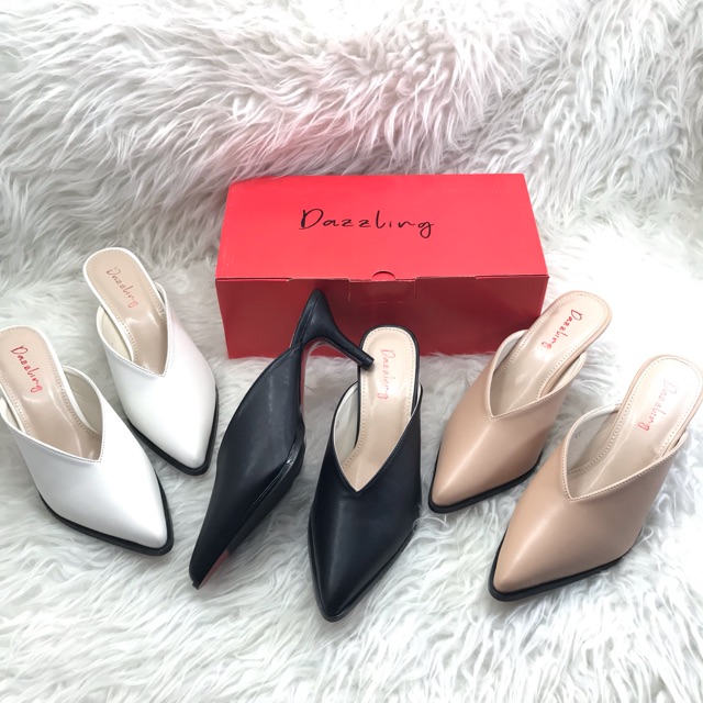 DAZZLING Mules Korea Heels Semi Boot / Tinggi 5 cm Sepatu Kerja Kantor Wanita Import Sepatu Hitam Ta
