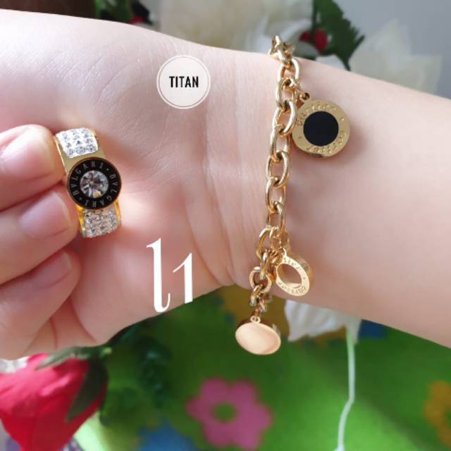 TITANIUM SET GELANG RANTAI CARTIER & CINCIN BULGARI GOLD