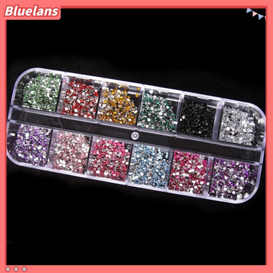 Bluelans 1200pcs Stiker Kuku Akrilik Bling 2mm Warna Campur + Case Untuk Nail Art / Manicure