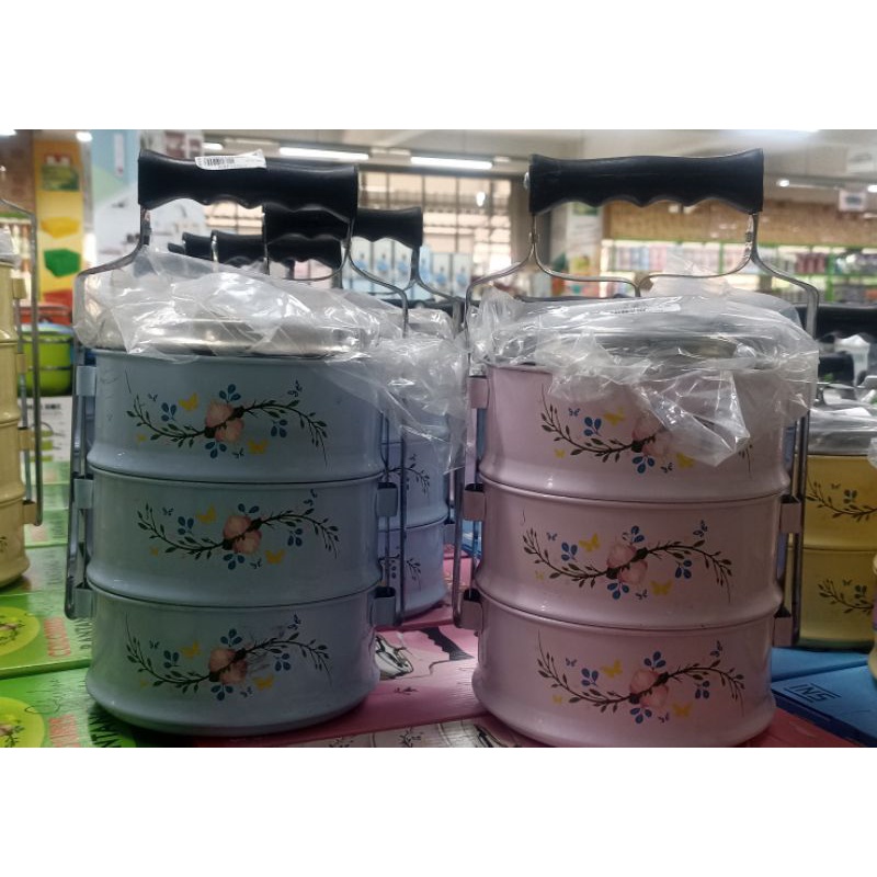 rantang stainless susun 3 motif bunga shabby chic