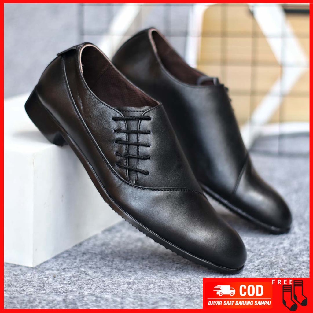 MOLK|Sepatu Formal Pantofel Pria Hitam Kulit Asli Kerja Kantoran Original