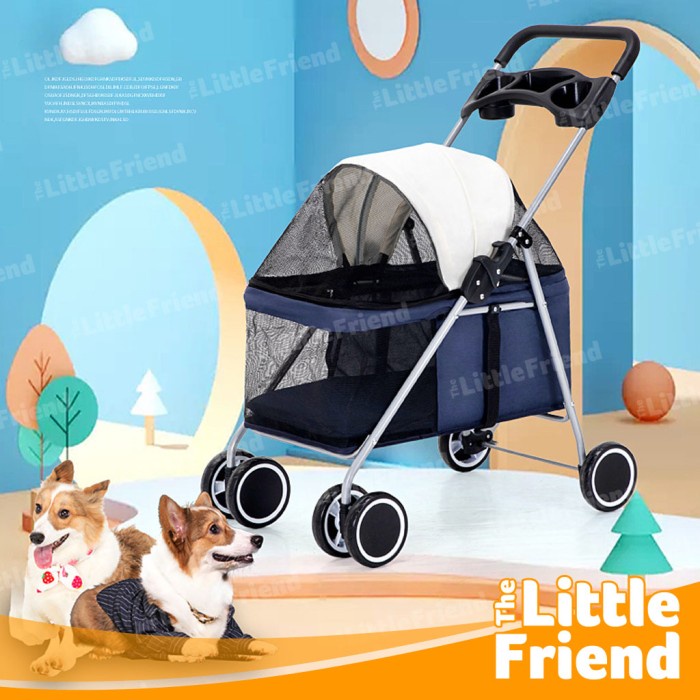 Stroller Hewan Anjing Kucing Outdoor Lipat Portable Ringan Roda 4 - 02