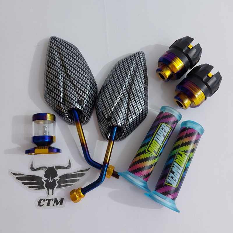 [PAKET] SPION JUPITER TWOTONE + GRIP PELANGI CARBON + STEMPEL KACA TWOTONE + JALU AS TWOTONE